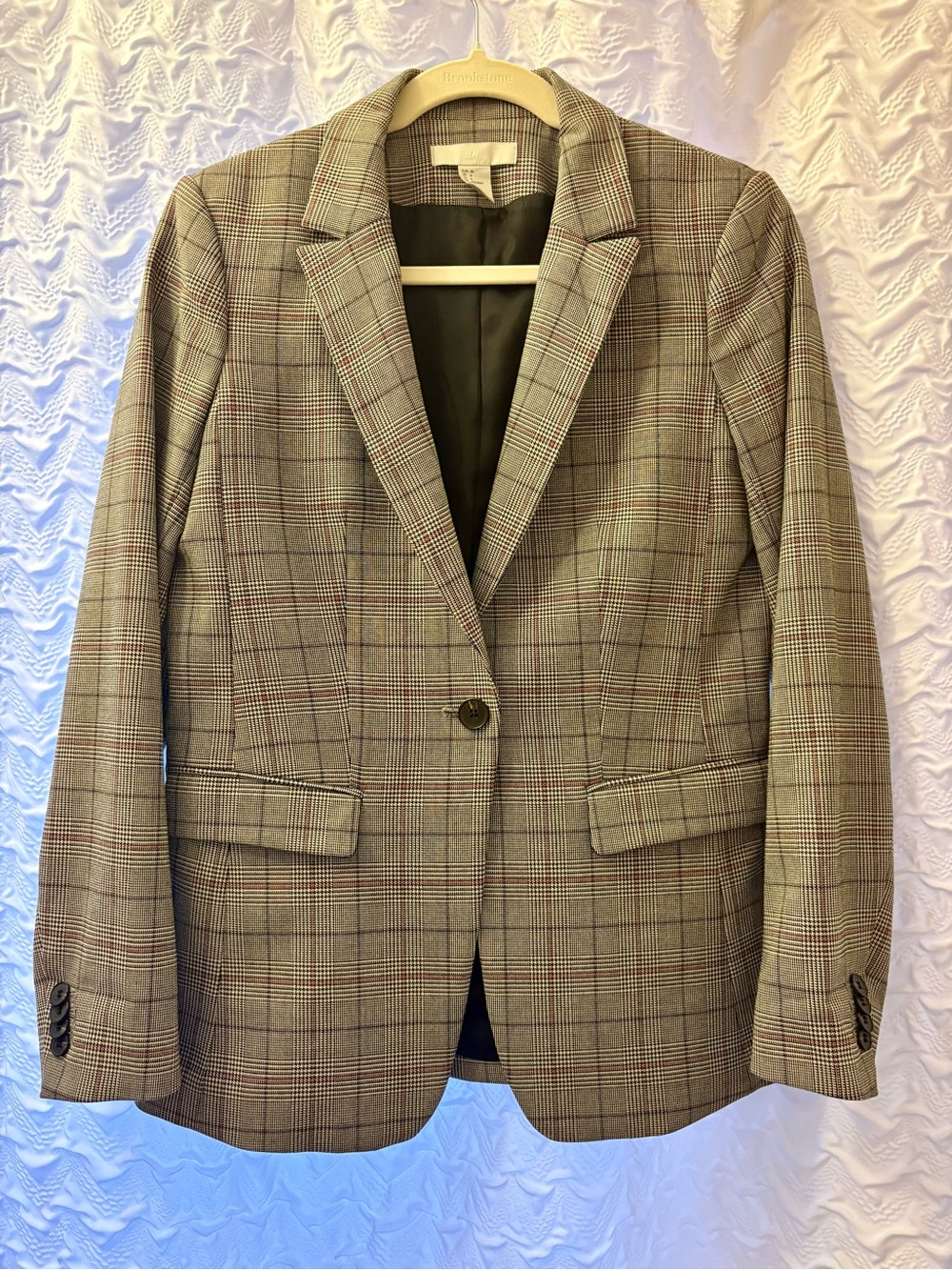 H&M Gray Plaid Single-Button Blazer